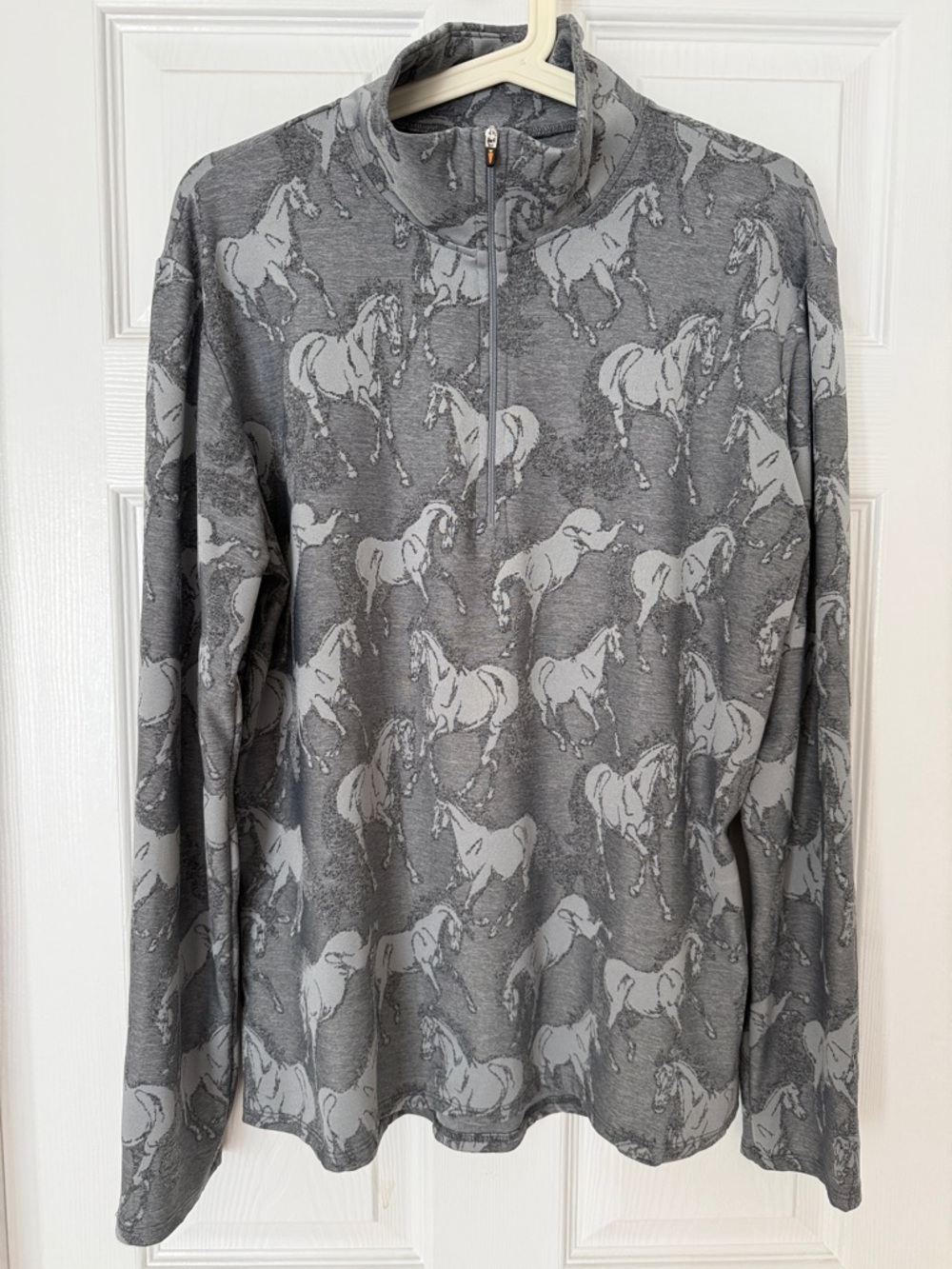 Kerrits Gray Horse Print Long Sleeve Quarter Zip Top